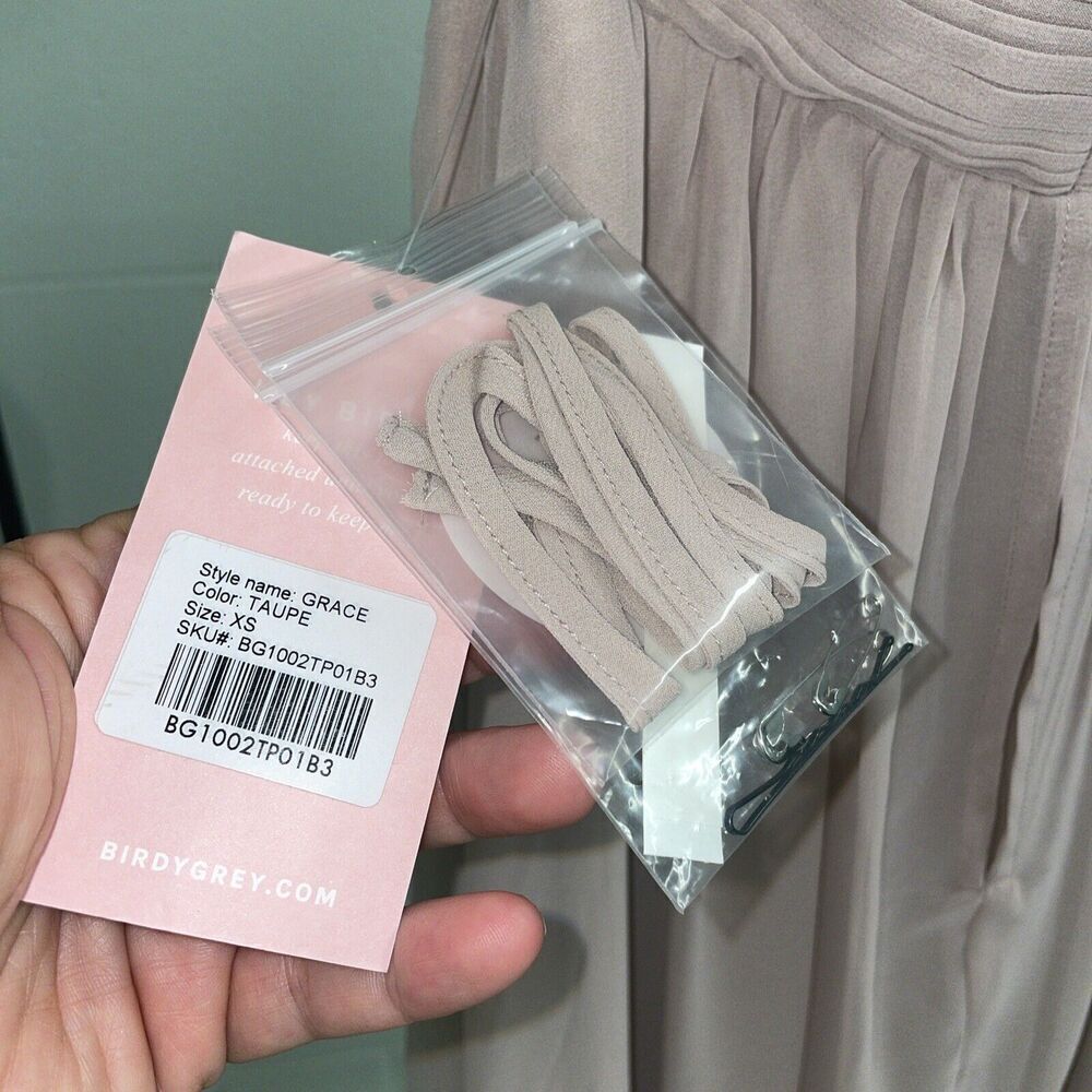 Birdy Grey Grace Taupe Chiffon Convertible Gown XS NWT - Picture 7 of 9